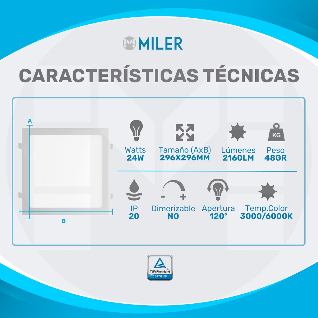 PANEL LED EMBUTIR 24W CUADRADO LUZ CALID  - MACROLED