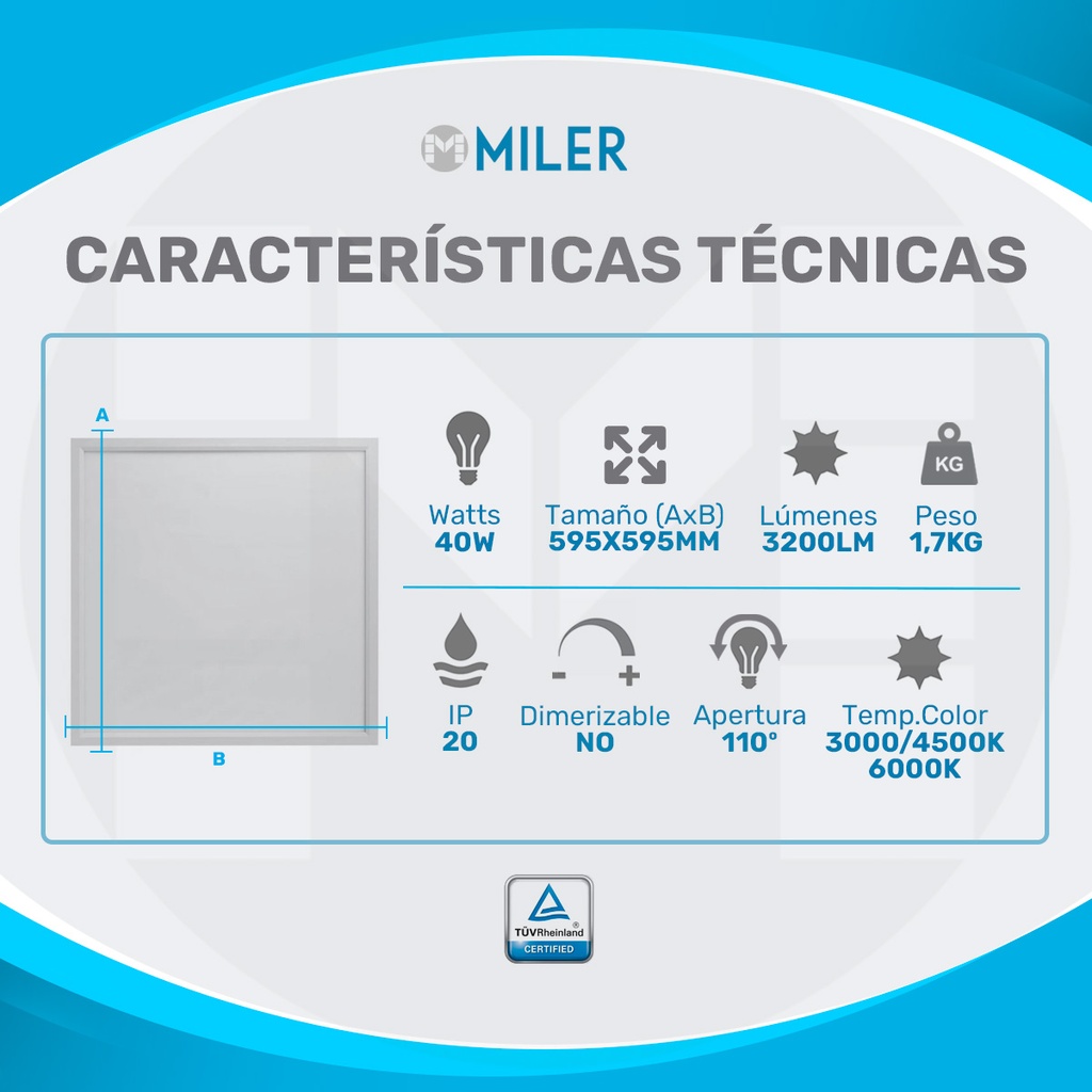 PANEL LED EMBUTIR 60X60 40W LUZ FRIA 6500K - MACROLED