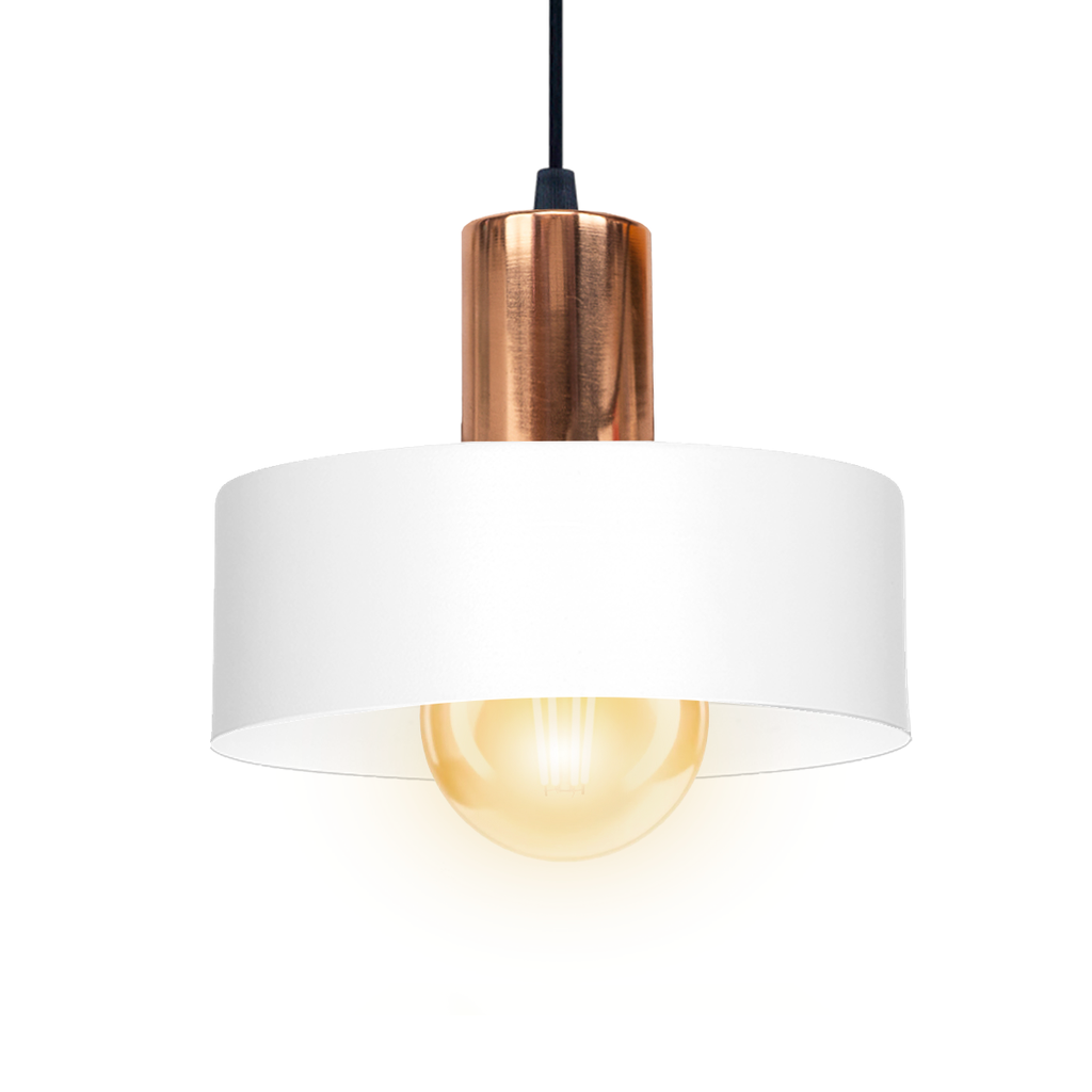 COLGANTE CHAPA 1 LUZ E27 PANTALLA 20CM BLANCO COMBINADO C/COBRE - SAN JUSTO