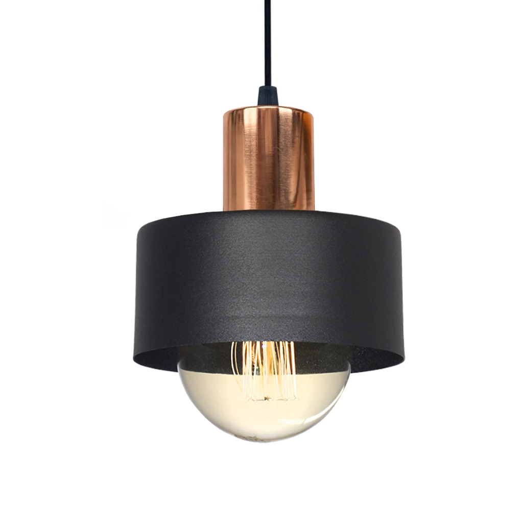 COLGANTE CHAPA 1 LUZ PANTALLA 15CM COLOR NEGRO C/COBRE - SAN JUSTO