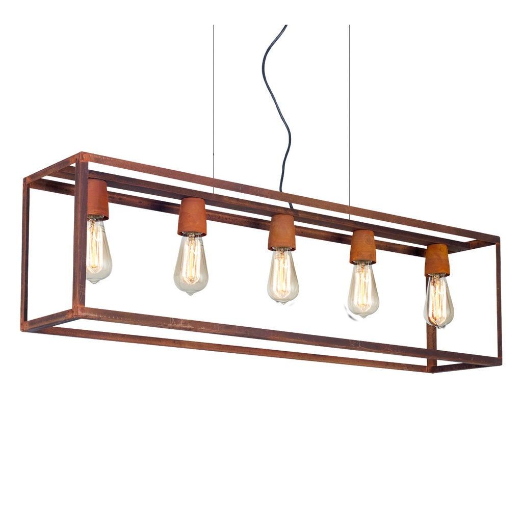 COLGANTE RECTANGULAR HIERRO 5 LUCES 97X20X26CM COLOR OXIDADO - SAN JUSTO