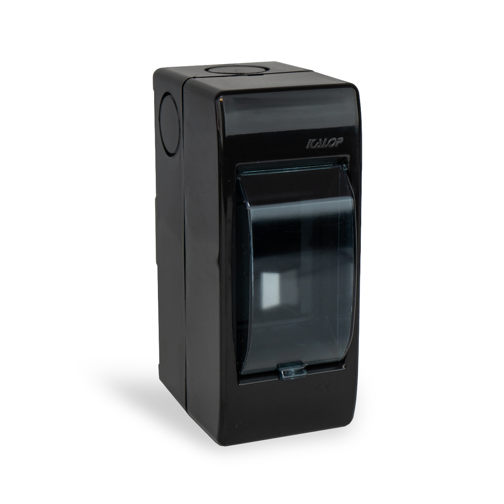 CAJA PARA TERMICA 2 MODULOS DIN SOBREPONER NEGRA CON TAPA - KALOP