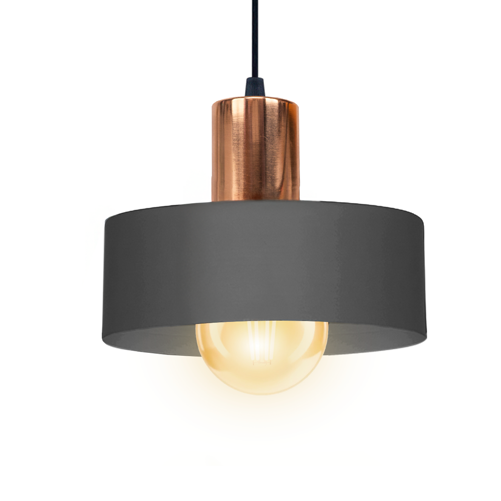 COLGANTE CHAPA 1 LUZ E27 PANTALLA 20CM GRIS PLOMO C/COBRE - SAN JUSTO