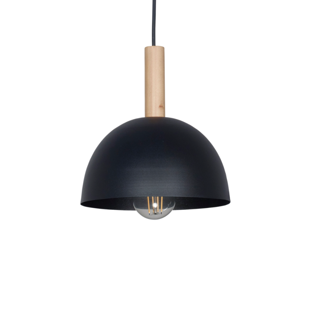 COLGANTE MEDIA ESFERA GEO 20CM DETALLE MADERA E27 NEGRO - SAN JUSTO