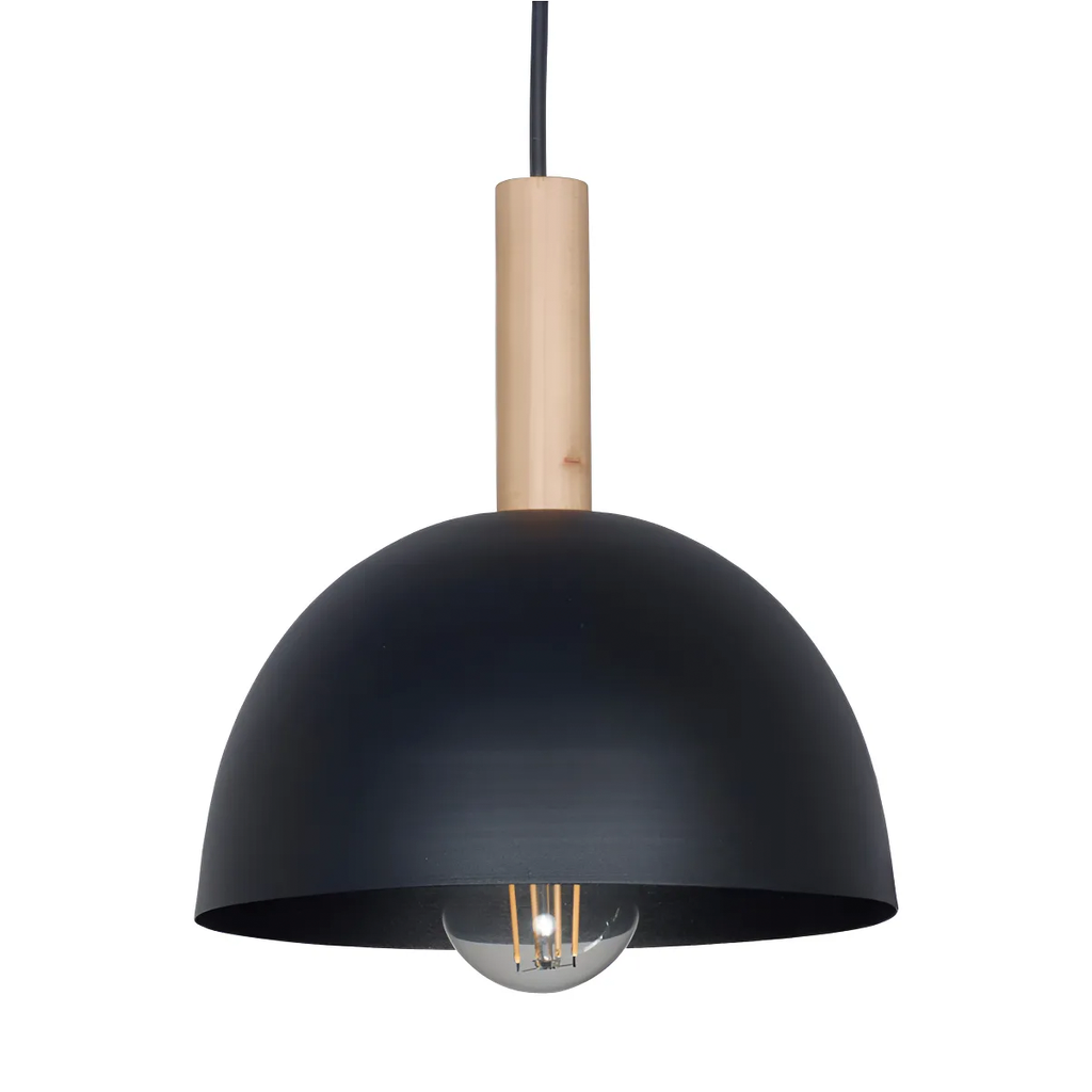 COLGANTE MEDIA ESFERA GEO 20CM DETALLE MADERA E27 NEGRO - SAN JUSTO