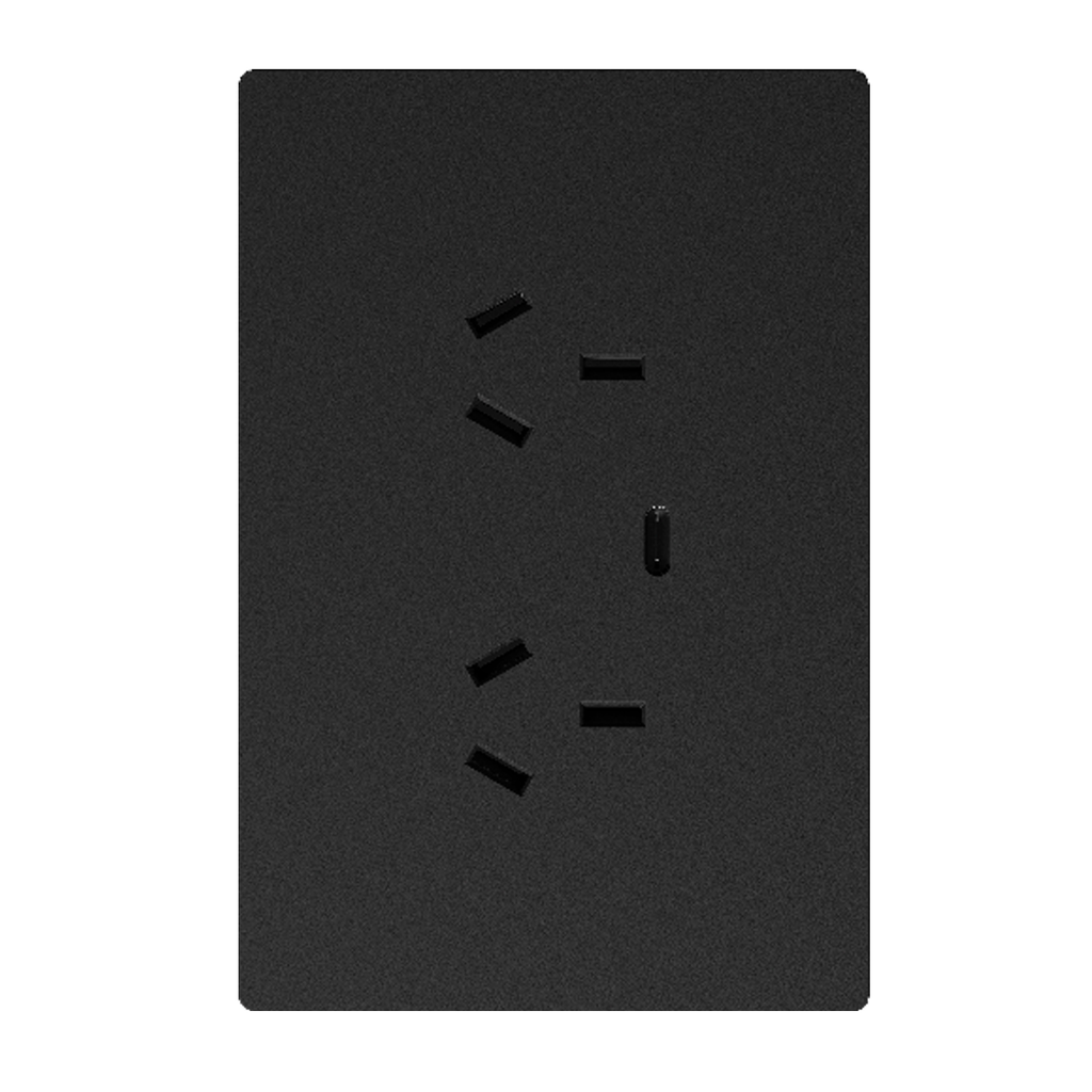 LLAVE DE LUZ ARMADA TOMADOBLE CON USB C NEGRO MILAN BASTIDOR METALICO - MACROLED