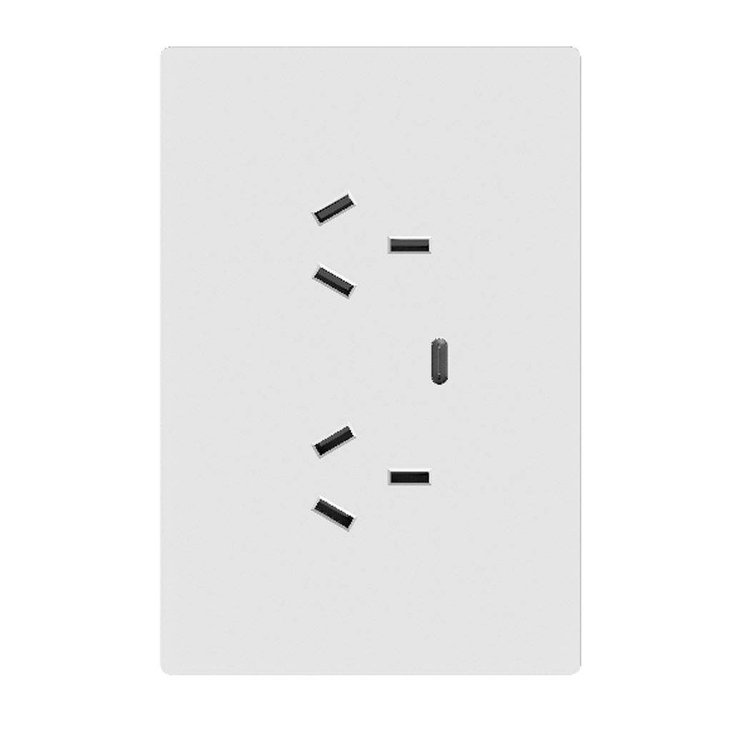 LLAVE DE LUZ ARMADA TOMADOBLE CON USB C BLANCO MILAN BASTIDOR METALICO - MACROLED