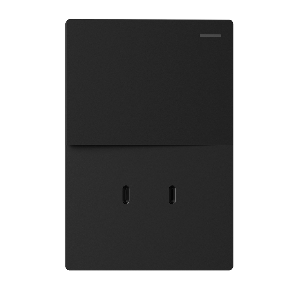 LLAVE DE LUZ ARMADA PUNTO Y 2 USB C NEGRO MILAN BASTIDOR METALICO - MACROLED