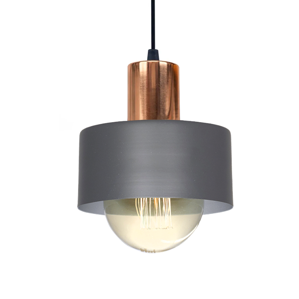 COLGANTE CHAPA 1 LUZ PANTALLA 15CM COLOR GRIS PLOMO C/COBRE - SAN JUSTO
