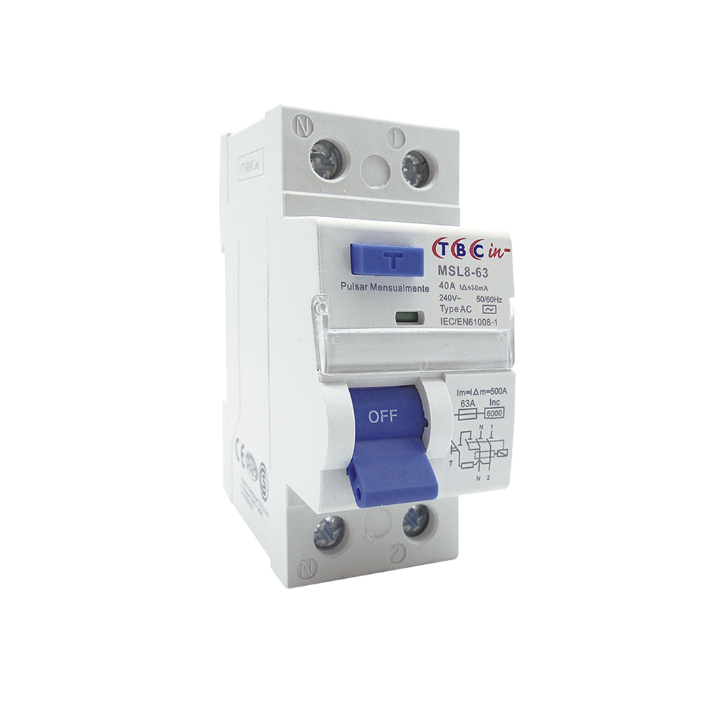 DISYUNTOR DIFERENCIALES BIPOLARES 6KA 1P+N 40A 30MA SUPERINMUNIZADO - TBCIN