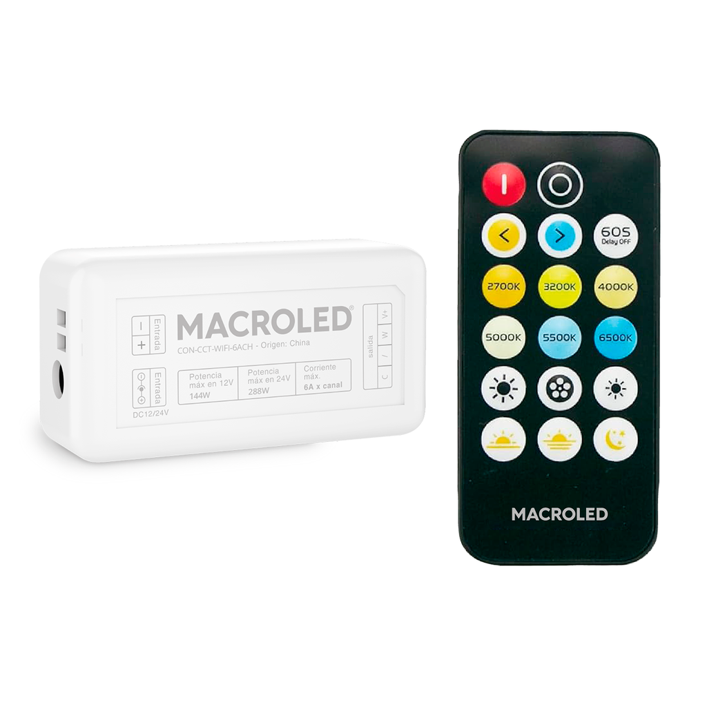 CONTROLADOR WIFI 2.4GHZ BLANCOS DINAMICOS PARA TIRAS LED 12V/24V 144W/288W - MACROLED