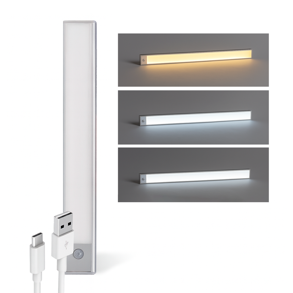 LINTERNA RECARGABLE USB 6W FRIO-CALIDO-NEUTRO MAGNETICA SENSOR MOVIMIENTO 60CM - INOLUX