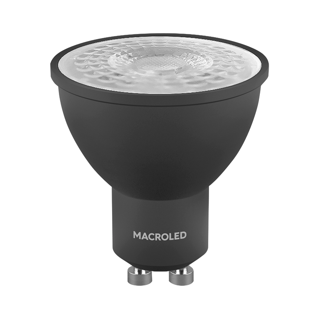 DICROICA LED 7W ECO GU10 2700K LUZ CALIDA 38 GRADOS NEGRA - MACROLED