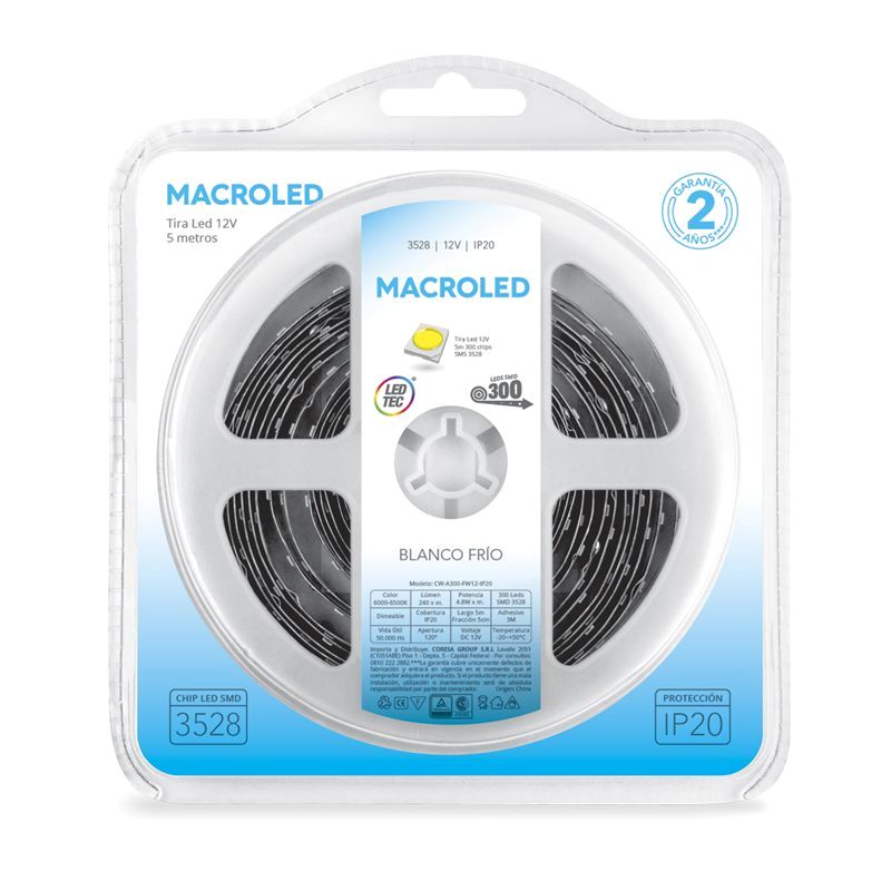 TIRA LED 3528 5MTX 60 LED LUZ DIA IP20  - MACROLED