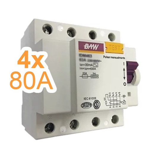 [IDS480/300] DISYUNTOR DIF. 4 X 80 AMP. 300MA  - BAW