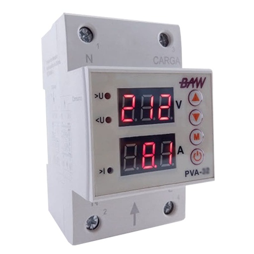 [PVA-63A] PROTECTOR VOLTAMP DIGITAL 220V DIN (3MOD) 63A  - BAW