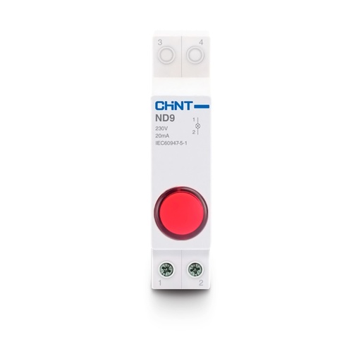 [ND9-1/R-230V] INDICADOR LUMINOSO PARA RIEL DIN DE 230 VCA COLOR ROJO - CHINT