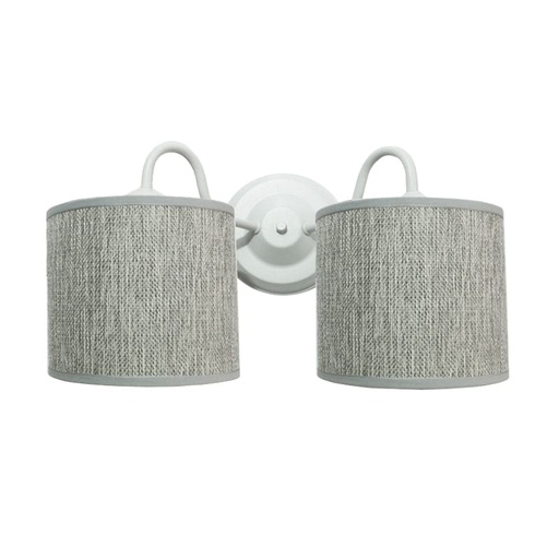 [SJ/20012-16-36] APLIQUE DE PARED 2 LUCES BASE BLANCA PANTALLA DE TELA GRIS Ø15CM  - SAN JUSTO