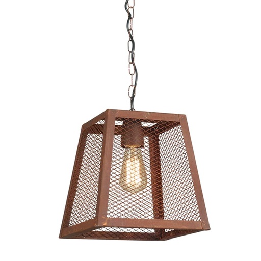 [SJ/CR6661-19] COLGANTE DE CHAPA C/MALLA METALICA 1 LUZ COLOR OXIDADO 30CMX30CM  - SAN JUSTO