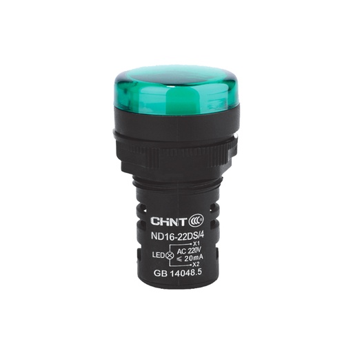 [ND16-22DS/2-24V-GRN] OJO DE BUEY 22 MM COLOR VERDE LED RES 24V CORTO - CHINT