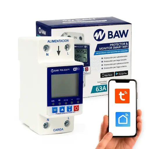 [PVA-63AP1] PROTECTOR TENSION DIGITAL MONOFASICO 63A CONTROL SMART WIFI - BAW