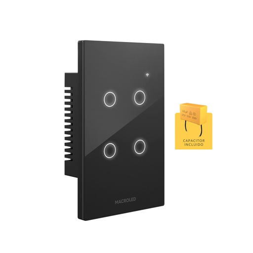 [TSX4N-CP] TECLA SMART WIFI TOUCH 4 CANALES 7A NEGRO - MACROLED