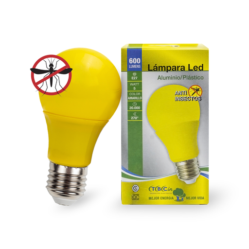 [TBC/A60-SMD-5Y] LAMPARA BULBO LED COLOR 5W A60 LUZ AMARILLA ANTI INSECTOS - TBCIN