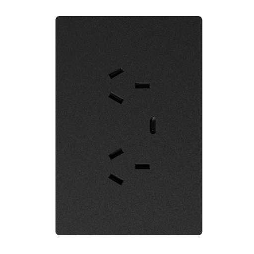 [MILAN-2TC-1USB-C-N] LLAVE DE LUZ ARMADA TOMADOBLE CON USB C NEGRO MILAN BASTIDOR METALICO - MACROLED
