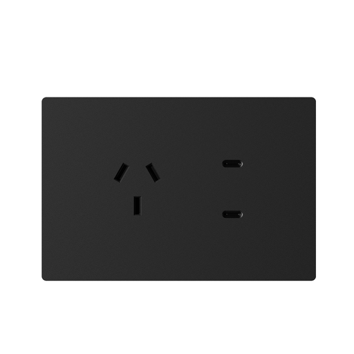 [MILAN-1TC-2USB-C-N] LLAVE DE LUZ ARMADA 1 TOMA Y 2 USB C NEGRO MILAN BASTIDOR METALICO - MACROLED