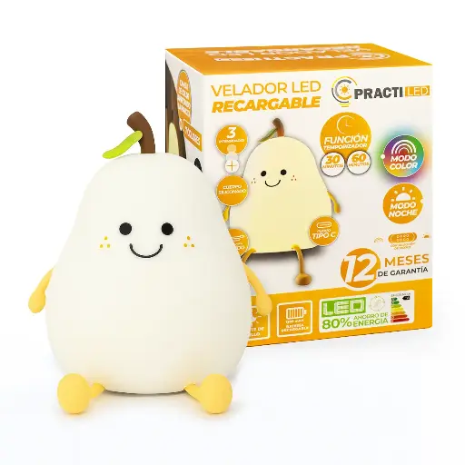 [PL/VPPE-7C] VELADOR LUZ NOCTURNA PERA RGB CUERPO SILICONADO - PRACTILED