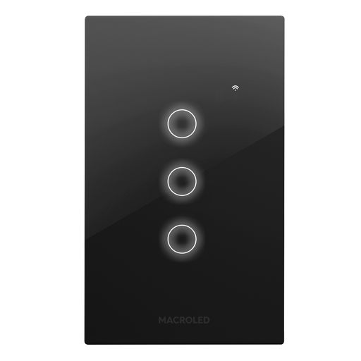 [ROMA-S-3CH-N] LLAVE DE LUZ SMART 3 PUNTOS NEGRO ROMA - MACROLED